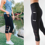 Mesh Elastic Slim Sport Pants Solid Fitness Gym Leggings